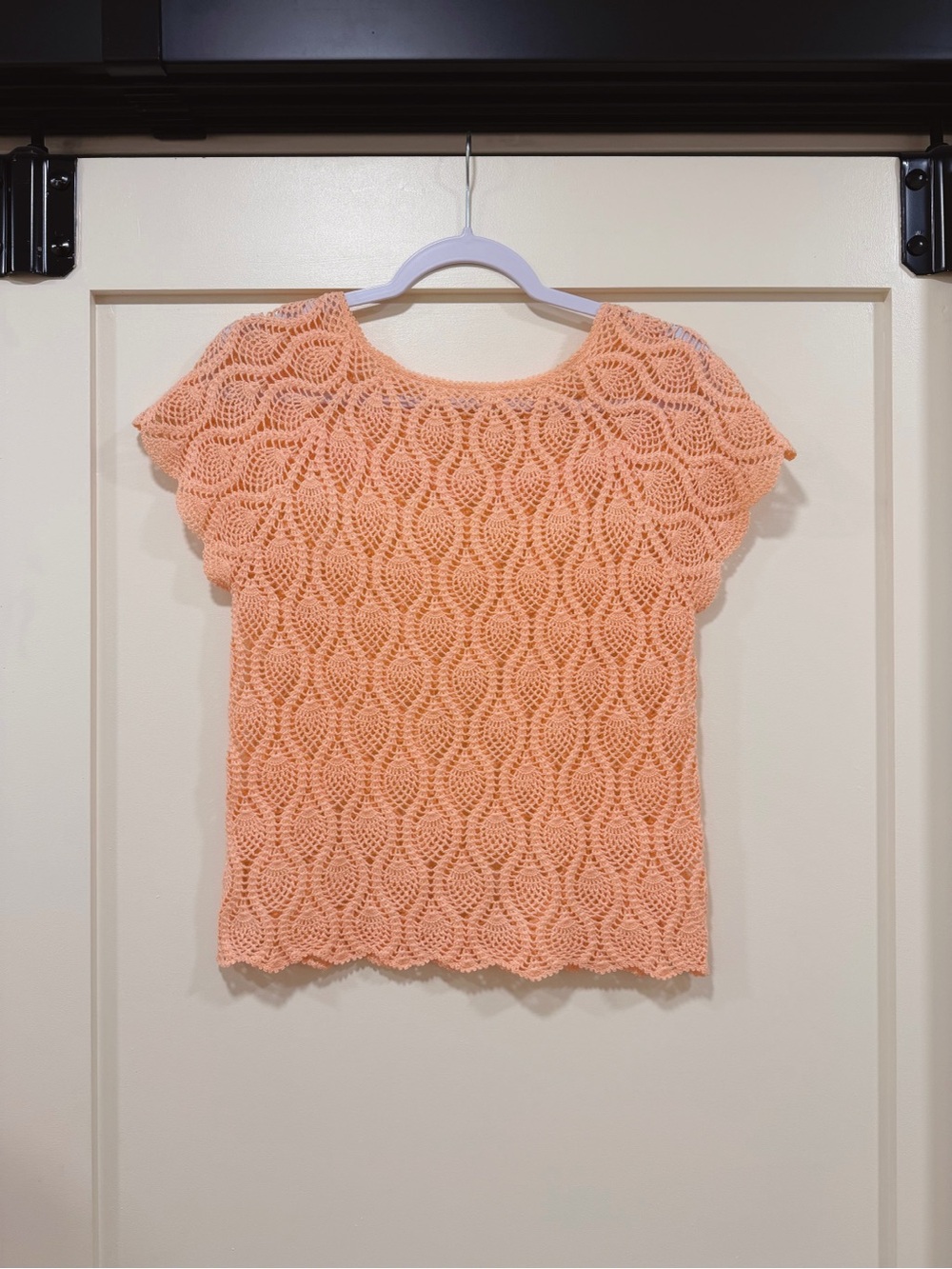 Vintage Peach Crochet Knit Short Sleeve Top